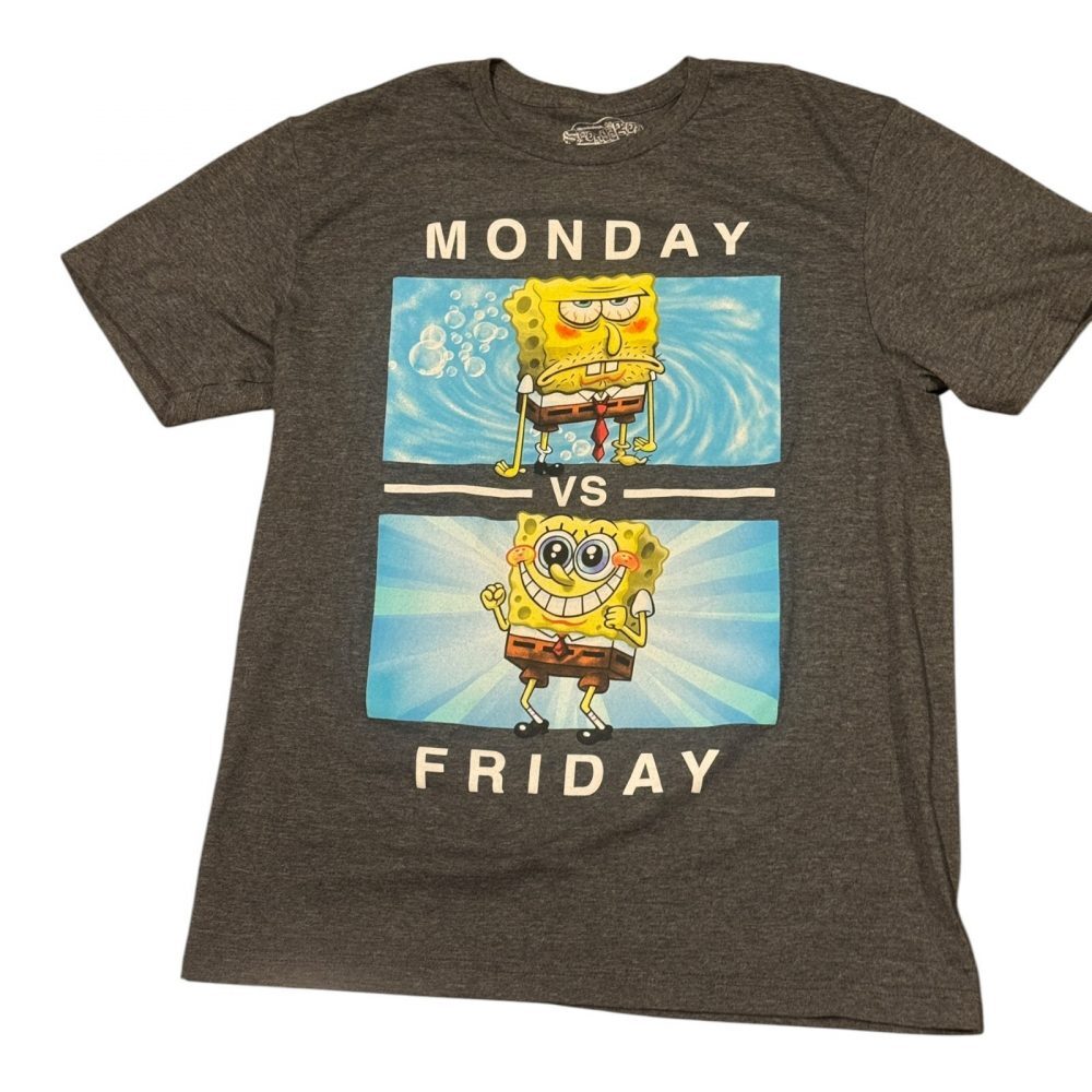 SpongeBob SquarePants Monday vs Friday Graphic T Shirt Mens M Gray Hybrid